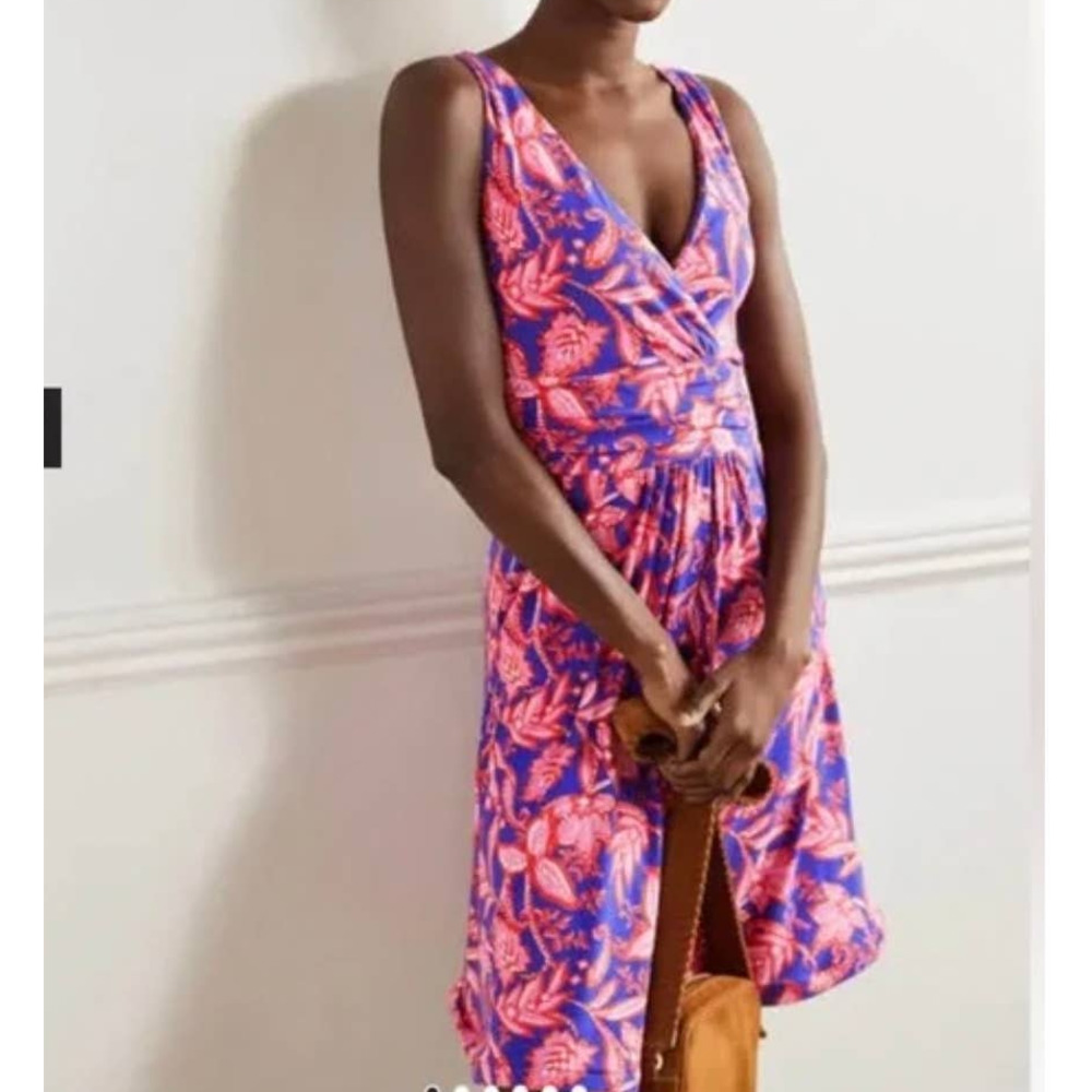 NWT Boden Women's Effie Jersey Dress in Strawberry Daiquiri Wild Flora (Sz 6)